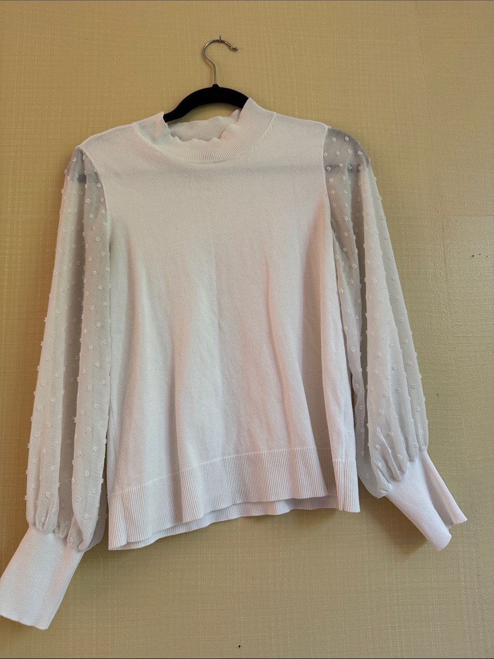 Vince Camuto White Dot-Detail Sheer Sleeve Pullover